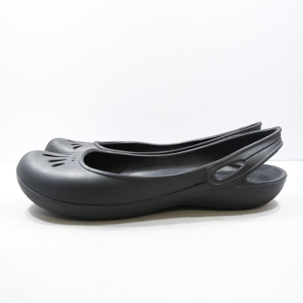 Crocs Kadee Black Rubber Lightweight Slingback Flats - 9